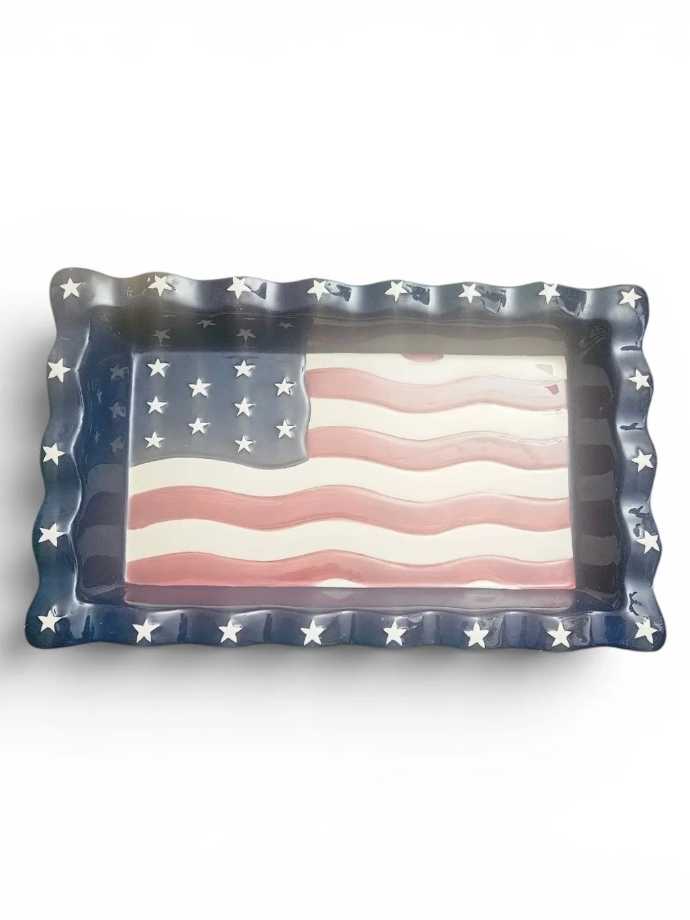 HomeβInteriors American Flag Ceramic Serving Platter Dish 2002 Patriotic